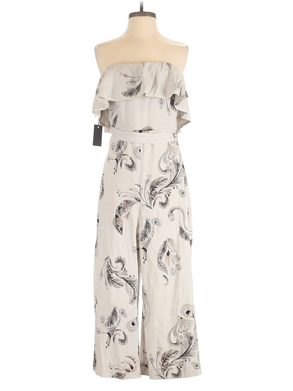 Babaton Strapless Ruffle Wide Leg Jumpsuit Floral Paisley Ivory Size 8 - Picture 3 of 6